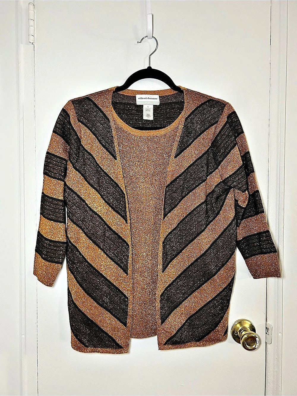 Alfred Dunner Sparkly Metallic Knit 2-in-1 Open-Front Cardigan Top